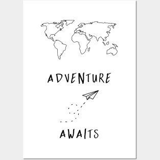 Adventure Awaits Map - Black Posters and Art